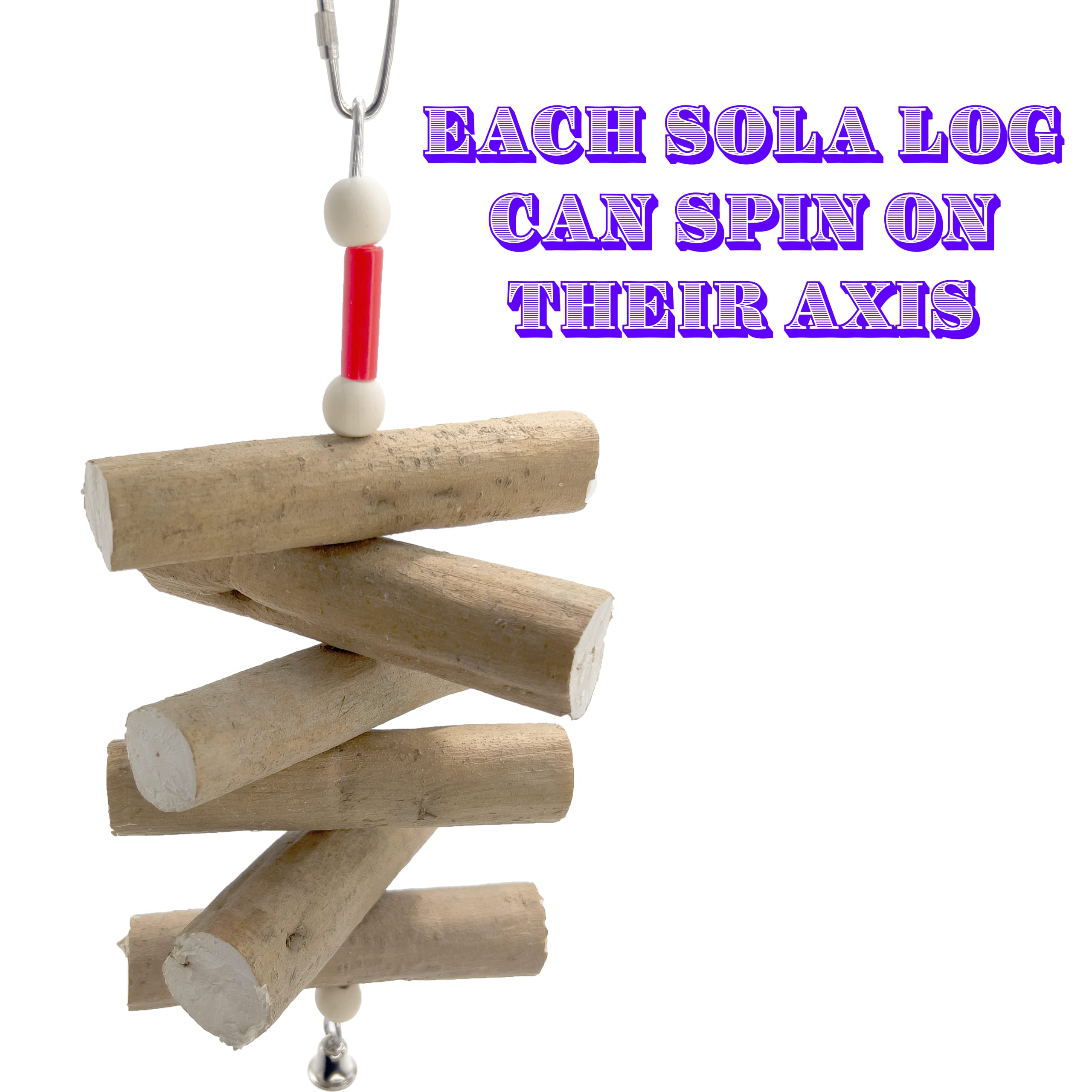 1068 Big Bark Sola Chewer - Handcrafted Chewable Bird Cage Toy, Natural Sola Logs With Bark, Turning Fun, Easy For Birds To Shre